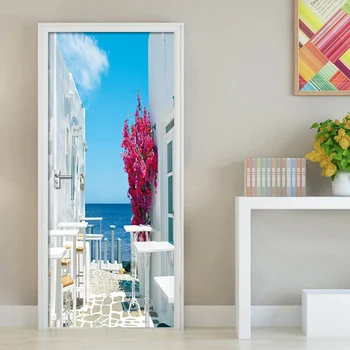 

3D Beautiful Landscape Flower Door Sticker For Living Room Bedroom PVC Self Adhesive Wallpaper Home Decor Waterproof Mural Decal