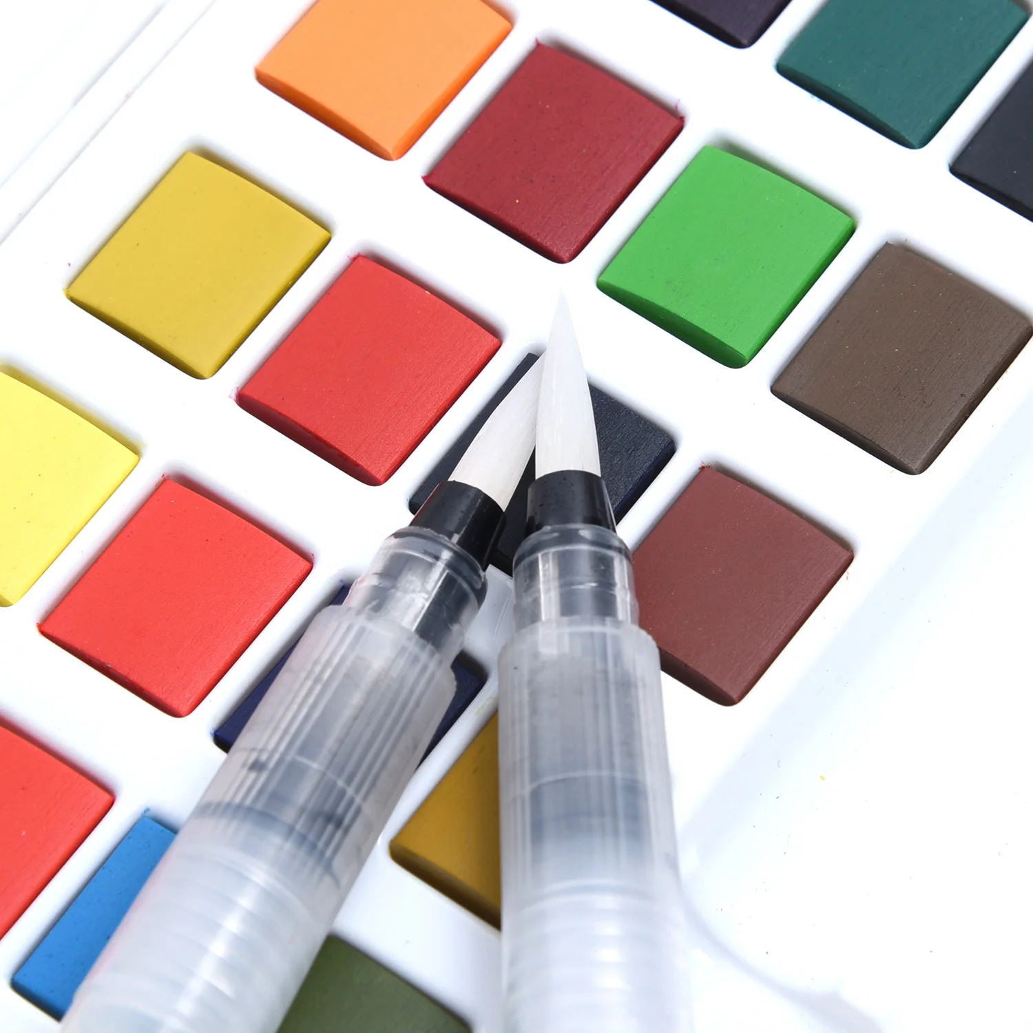 Solid Watercolor Paint Box Groove Design With Paintbrush Portable Box Kit