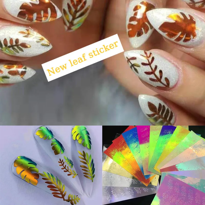 

16 Sheet/lot Leaf Holographic 3D Nail Sticker Holo Flower Laser Adhesive Decal Sticker Manicure Nail Art Decal