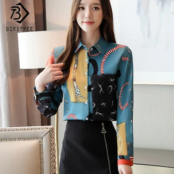 

2020 Spring New Women's Office Lady Floral Printed Chiffon Shirt Fashion Long Sleeve Turn-down Collar Blouse Female Tops T01104O