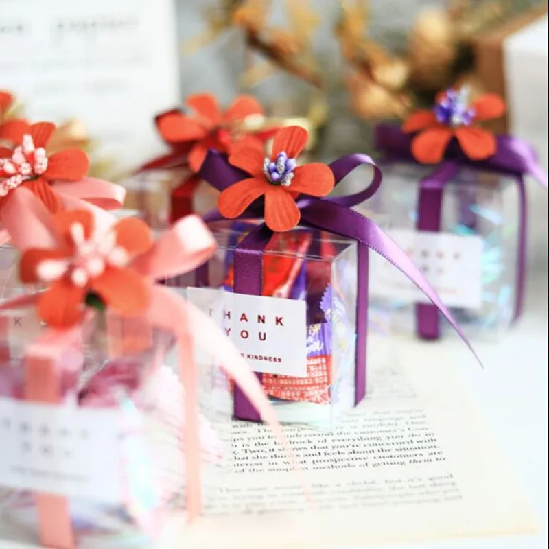 DIY 6x6x6cm 10pcs flower five colors all stars wedding transparent box candy box creative hand-made packaging European candy box