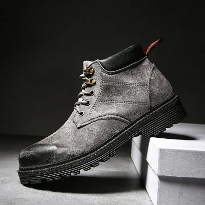Г., мужские ботинки осенне-зимние ботильоны модная обувь на шнуровке Мужская Высококачественная винтажная Мужская обувь Размер 39-44 - Цвет: Серый