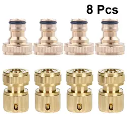 8PCS/Set Aluminum Fitting Garden Water Hose Connectors 1/2 Inch External Thread Female And 3/4 Internal Male Connector (Golden)