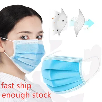 

100PCS Face Mouth Anti Mask Disposable Protect 3 Layers Filter Dustproof Earloop Non Woven Mouth Mask Disposable Protective Mask