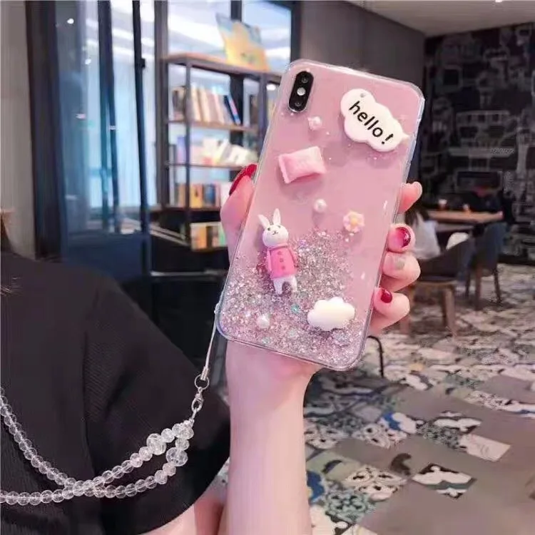 3D кролик конфеты чехол для iPhone 7 7Plus чехол жидкого сыпучий песок с блестками силиконовый чехол для iphone 8, 8 Plus X 6 6s чехол Coque