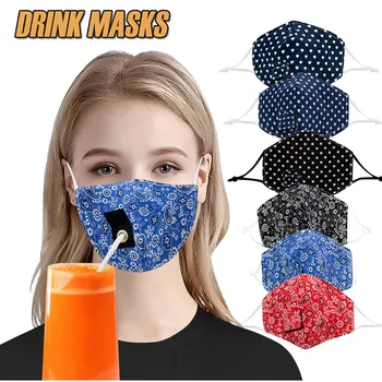

Adult Face Mask Cloth Facial Mask Reusable Mouth Mask Washable Face Shield Breathable Facemask with Hole for Straw
