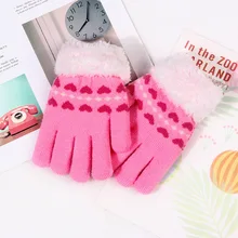 Детские перчатки для девочек, зимние утепленные с теплым ворсом для девочек, студенческие Детские вязаные перчатки, зимние перчатки, женские перчатки для женщин