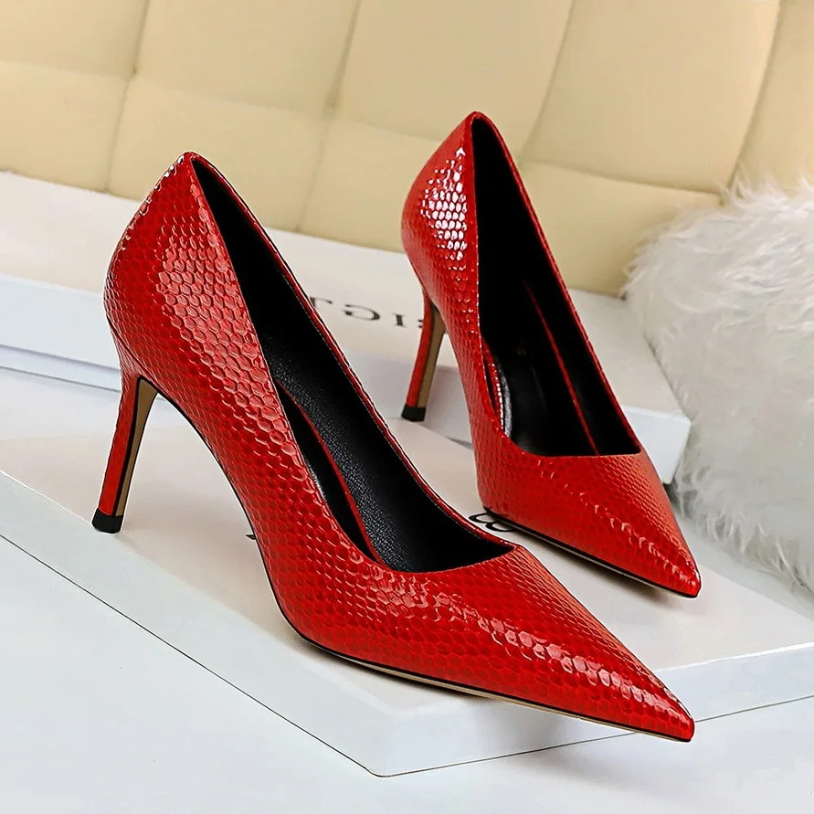 

272-6 Simple High-Heel Europe And America Fashion Sexy Slimming Single Shoes Ol Versatile WOMEN'S Shoes Shallow Mouth Viscose Sh
