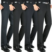 Осень зима мужские толстые трикотажные против морщин длинные брюки с высокой талией эластичные повседневные брюки прямые тонкие мужские брюки