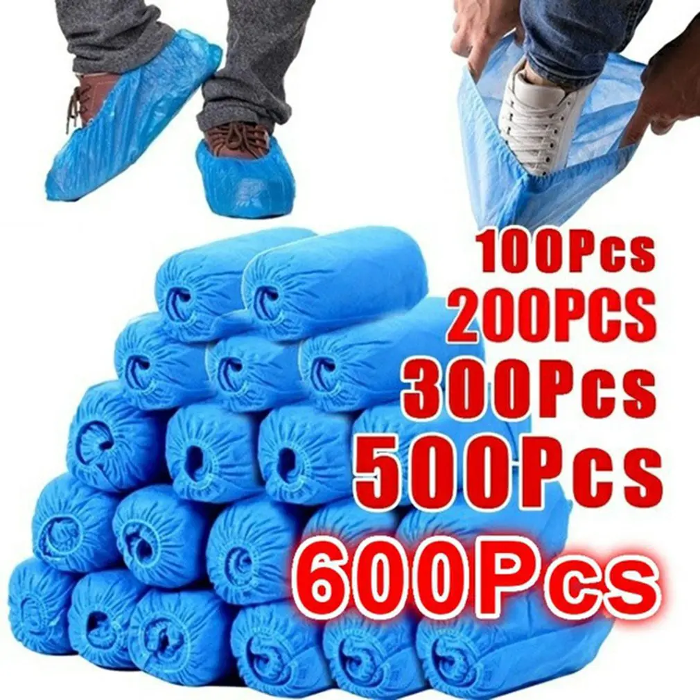 Cubiertas desechables de plástico para zapatos, cubrezapatos con banda elástica, transpirables, a prueba de polvo, gruesas, antideslizantes, antiestáticas, 300/600 Uds.