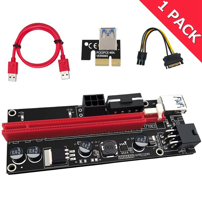 Top-VER009S 0,6 м USB 3,0 кабель Профессиональный PCI-E Express PCI-E 1X до 16X 6PIN адаптер для карт+ SATA шнур питания для GPU Mining Powe