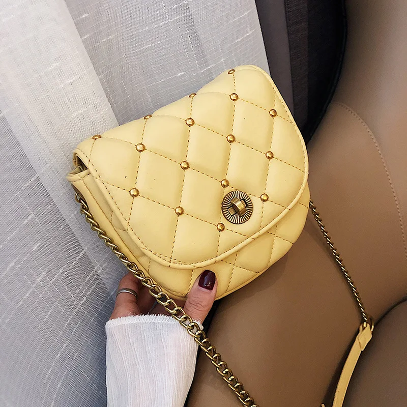 

Summer Small Bag Western Style WOMEN'S Bag New Style 2019 Hipster Chain Saddle Bag Online Celebrity Rhombus Crossbody Bag
