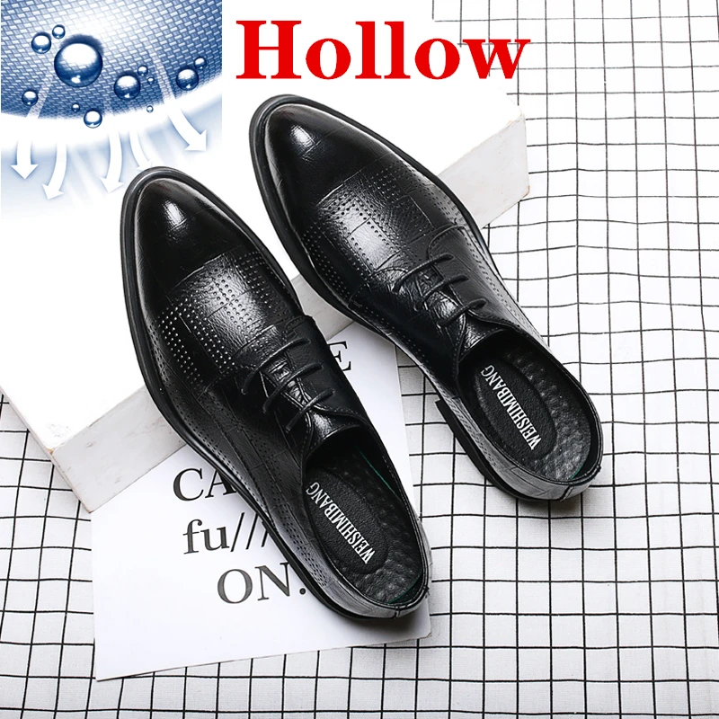 Hollow Summer Black ZSAUAN Drop Shipping 37-45 Spring Summer Men Oxford PU Leather Shoes Hollow Breathable Dress Shoes Pointy Elegant Gentleman Shoe - Цвет: Hollow Summer Black