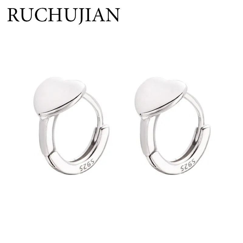 RUCHUJIAN, 925 пробы, серебряные серьги, сердце, серебряные клипсы, серьги для женщин, свадебный подарок, хорошее ювелирное изделие - Цвет камня: Белый