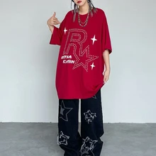 

Streetwear Hip Hop Short Sleeve Oversized T-Shirt Women Tee Loose Print Casual Wild Couple Tshirt Top Trends 2022 Women Clothing