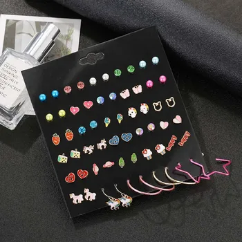 

New 30 pairs / set of classic mix and match cute little animal star combination Earrings Set female girl gift jewelry