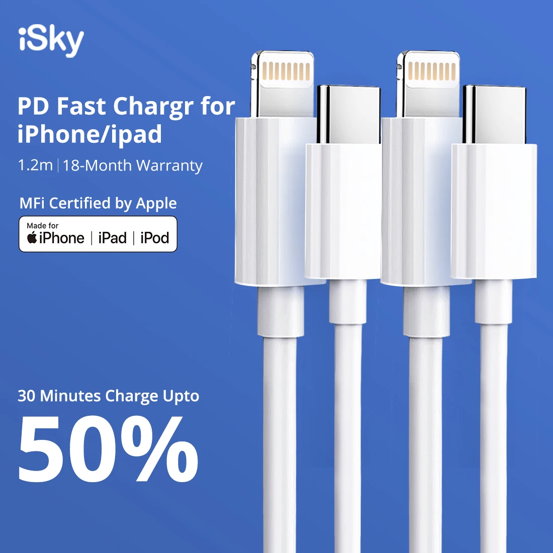 ISky MFi type C для освещения кабеля телефона 11X8 7 6 5 XR XsMax Pro PD Быстрая зарядка C94 MFi сертифицированная Синхронизация данных