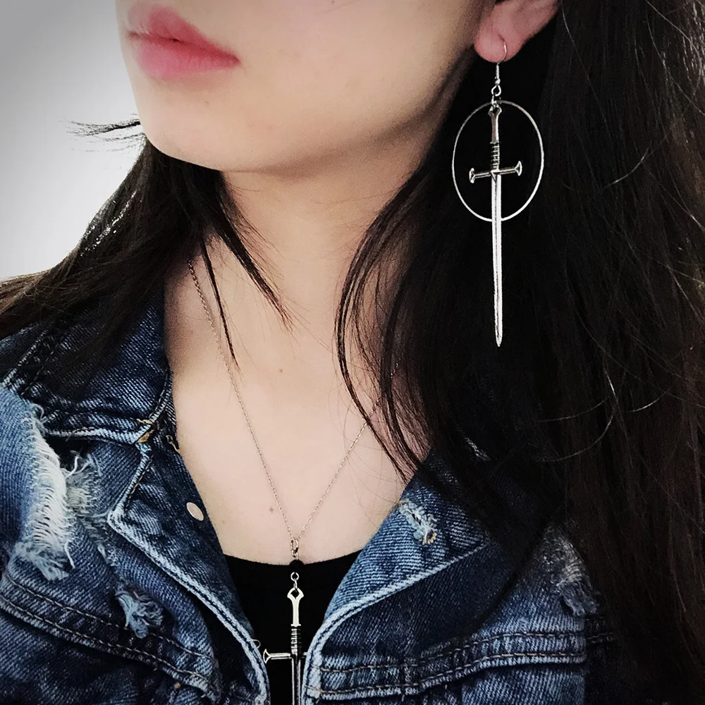 Dangle Earrings Goth Sword Crosses Earring For Women Vintage Sword Dangle Earring Halloween Party Gothic accessories VG002
