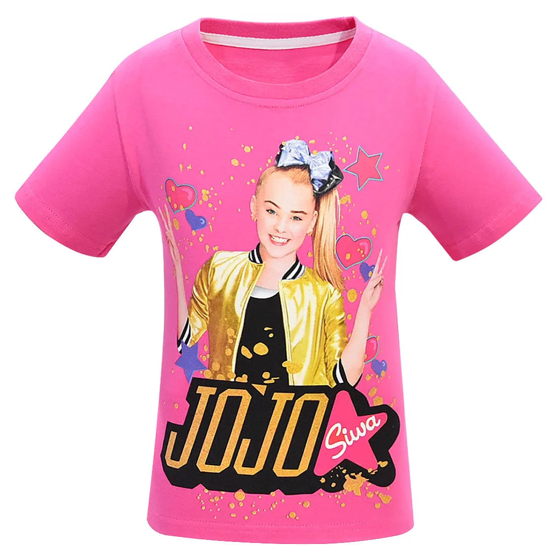 Новая детская летняя футболка одежда для девочек Jojo Siwa/одежда футболка с короткими рукавами детская хлопковая Футболка с героями мультфильмов футболки, топы для девочек - Цвет: 8356-rose