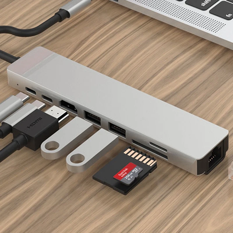 8 в 1 USB-C концентратор type-C многопортовый адаптер гигабитный порт кардридер 4K HDMI для ноутбука
