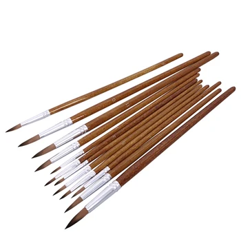 

12pcs Fine Arts School Nylon Hair Watercolor Stationery Round Pointed Tip Student Portable DIY Craft Artistic Paint Brush