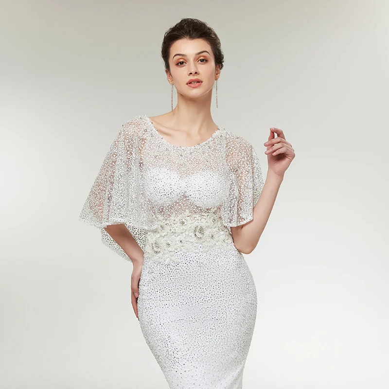 Элегантный Русалка вечернее платье с шалью Половина рукава robe de soiree Длина пола Тюль длинное платье