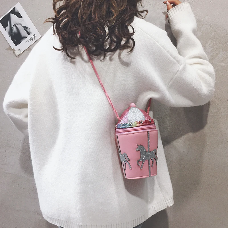 Mini bag girl bag creative design sequins ice cream bucket girl shoulder messenger bag mini bag