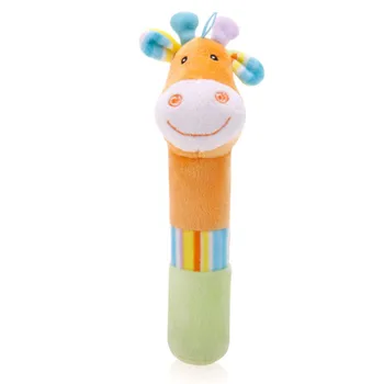 

High Quality Soft Plush Squeaky Sticks Baby Rattles Elephant Giraffe Hippo Lion Toys Infant Jungle Animals for Children Gift