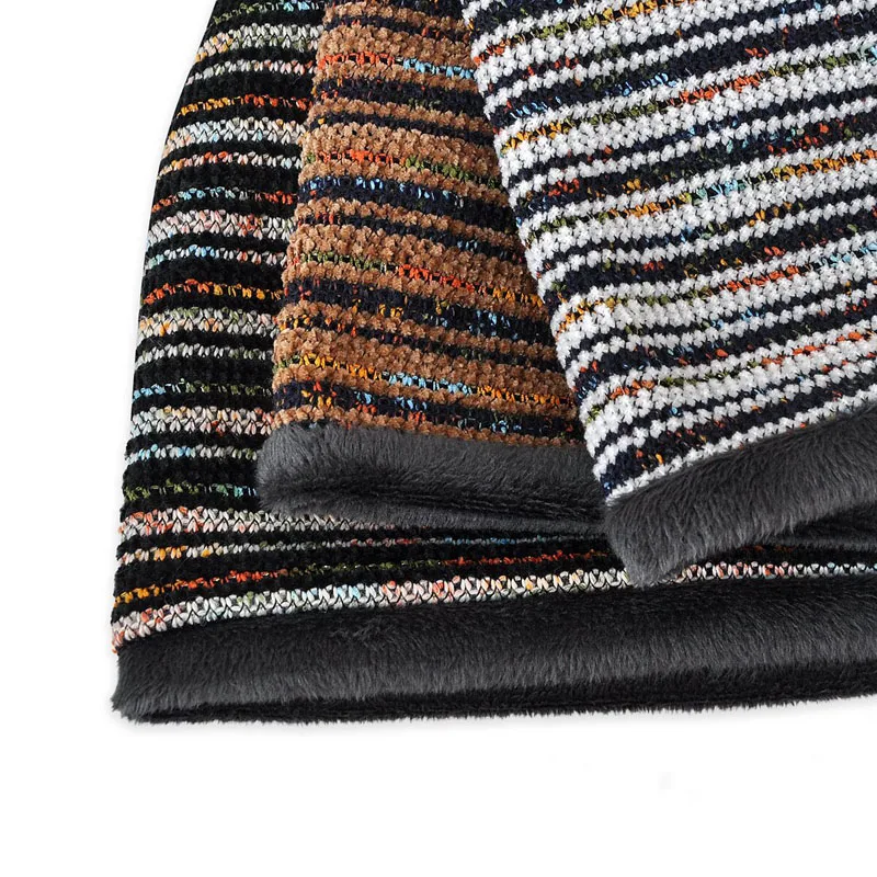 Вязанная шапка, повседневная бархатная теплая шерстяная шапка, вязаная шапка s, зимние полосатые шапочки Skullies, шапка для мужчин и женщин