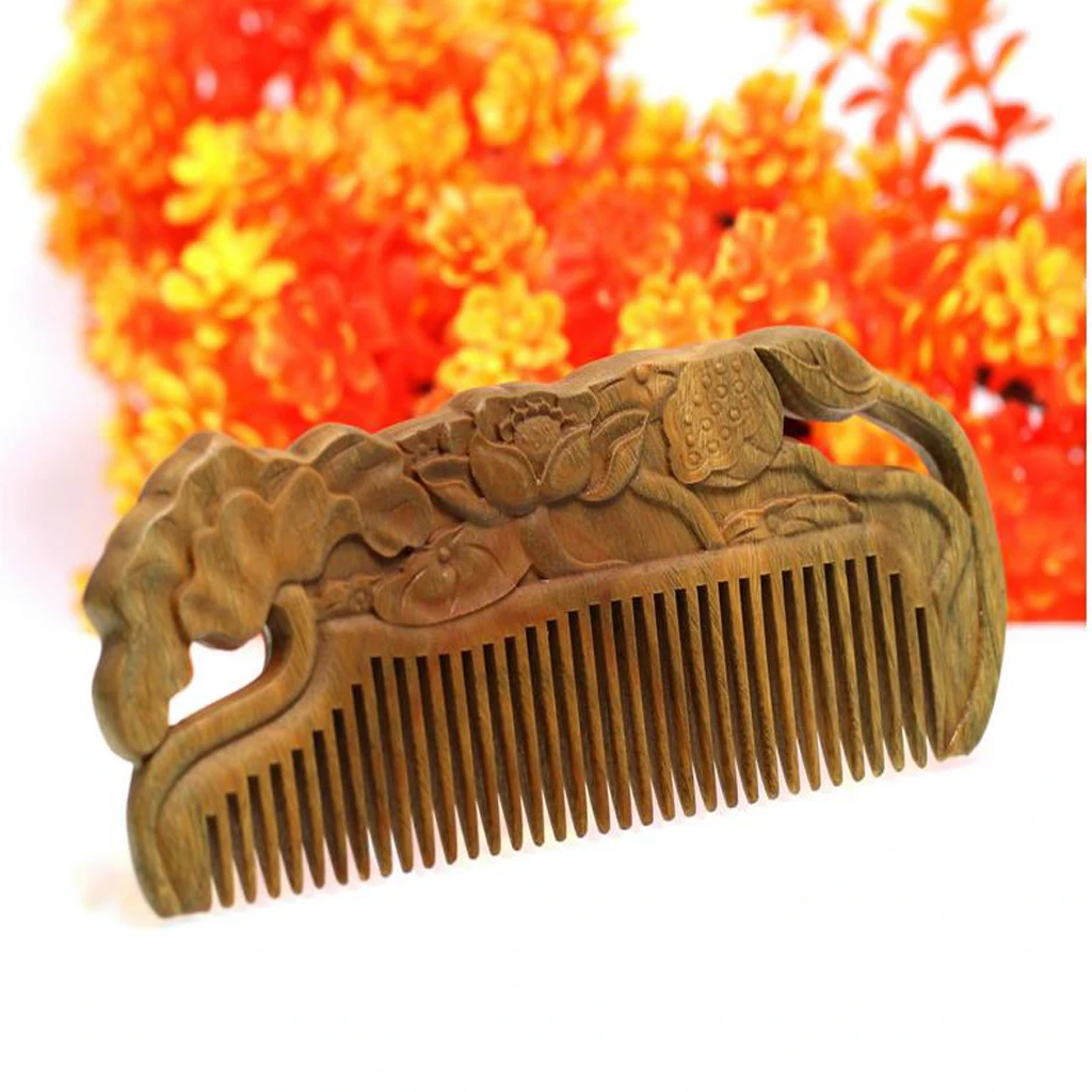 Classic Exquisite Traditional Handicrafts Wide Tooth Natural Sandalwood No-static Lotus Massage Hair Wood Comb