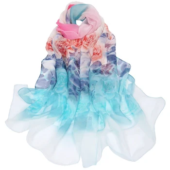 

F&U Fashion Women Big Flowers Scarf Long Soft Single Gradual Rim Color Wrap Ladies Scarves Luxury Shawl In 4 Seasons