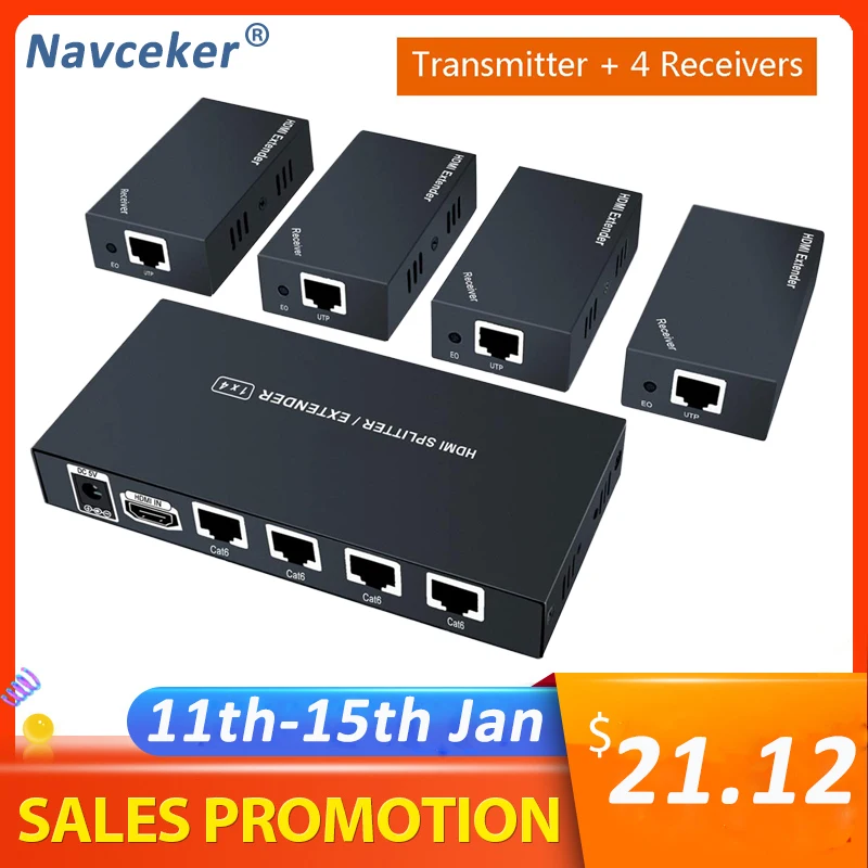 2020 60 м 1x4 HDMI сплиттер удлинитель по UTP Cat5e Cat6 кабель RJ45 поддержка HD 1080P 1 передатчик