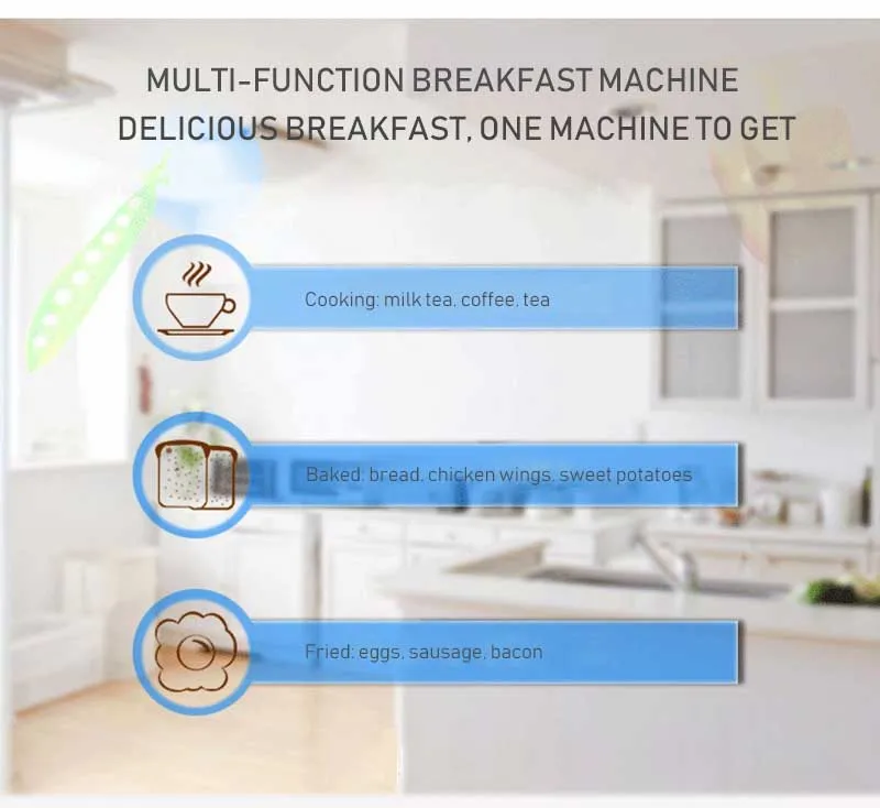 Мульти-Функция машина для завтрака 3-в-1 с жареной жарки Кофе Чай Еда тостер Завтрак машина здоровый уход для тела