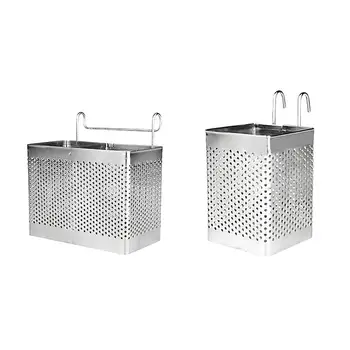 

2 pcs Chopsticks Holder Stainless Steel Hanging Square Tableware Drainer Kitchen Utensil Cutlery Basket for Home Restaurant