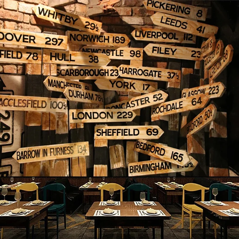 

Custom Self-Adhesive Wallpaper 3D Stereo Personality Wood Grain Board English Letters Murals Restaurant Cafe PVC Wall Stickers