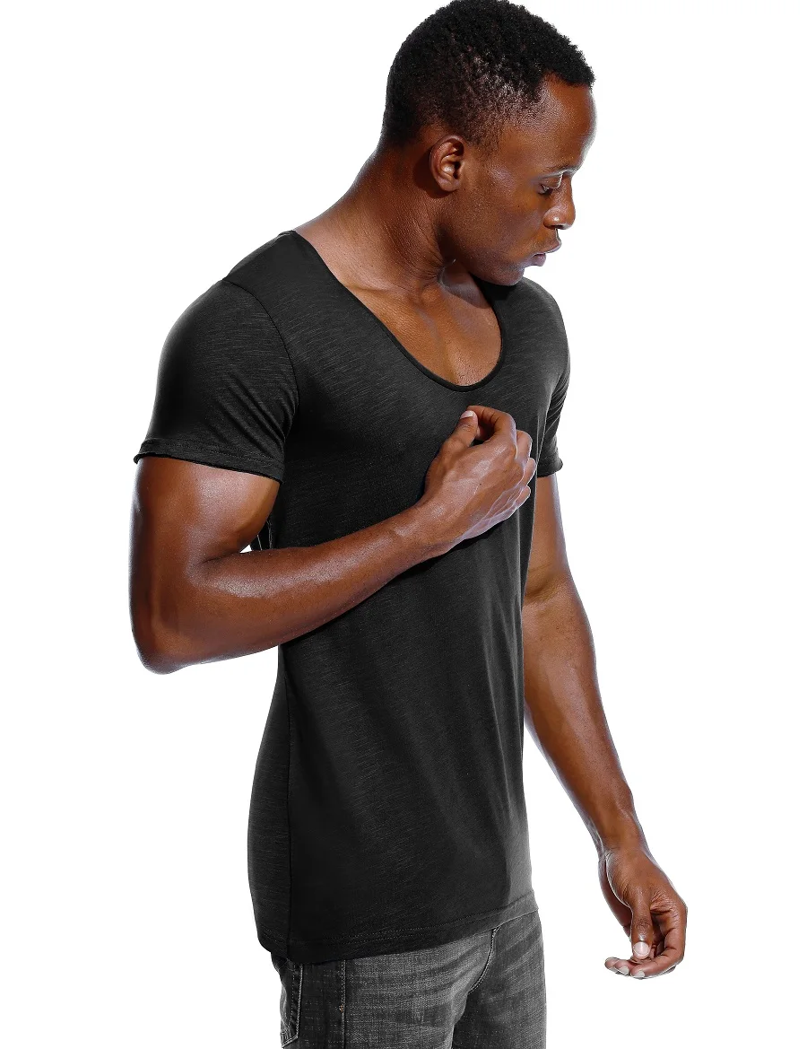 Men's Slim-Fit Scoop-Neck Tee with Low-Cut, Deep V-Neck and Wide Vee for an Invisible Undershirt Look - Short Sleeve Male T-Shirt. image 4
