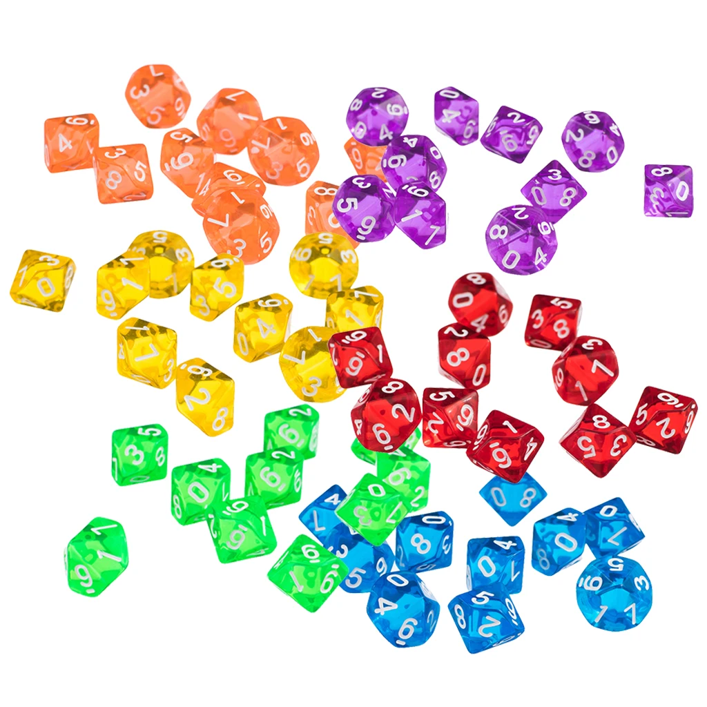 60pcs Acrylic Ten Dided D10 Dice For D&D TRPG Party Board Game Favours