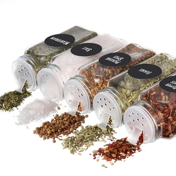 

12 PCS/Set Spice Jars Square Glass Containers Seasoning Bottle Kitchen Outdoor Camping Condiment Containers with Cover Lid