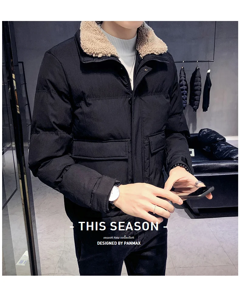 Winter new men's sweater cotton padded skirt Korean youth casual cotton collar