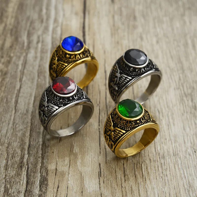 Valily мужское кольцо с голубым кристаллом, кольцо из нержавеющей стали в стиле панк с орлом для мужчин, серебряные байкерские кольца, ювелирные изделия