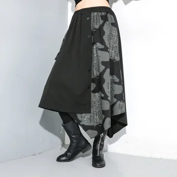 

LANMREM 2020 Elastic Waist Stitching Color Skirt Skirt Personality Large Size Irregular Loose Temperament Skirt 19B-a57