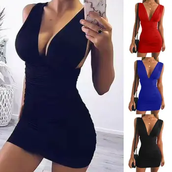 

Sexy Women V-neck Bodycon Sleeveless Club Evening Party Mini Dress Short Dress