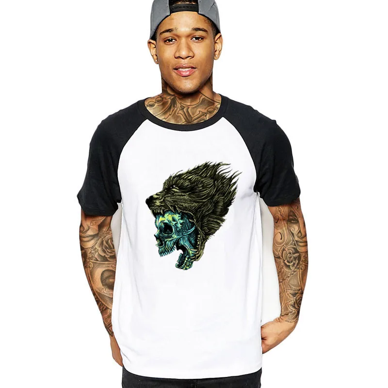 2019 Streetwear Wolf x Skulls Men print T-Shirt white black clothes tshirt camisetas fortnight game of throne male band t shirts | Мужская