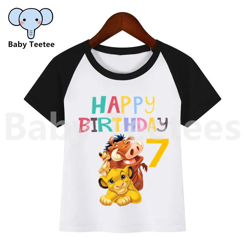 Забавная футболка с надписью «Happy Birthday», «King», «Simba» и цифрой 1-10 для мальчиков и девочек детские топы с рисунками, Детская летняя футболка одежда для малышей
