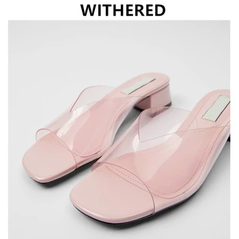 

WIthered ins fashion blogger england vintage transparent pink cute 2020 summer mules heel slippers women shoes woman shoes women