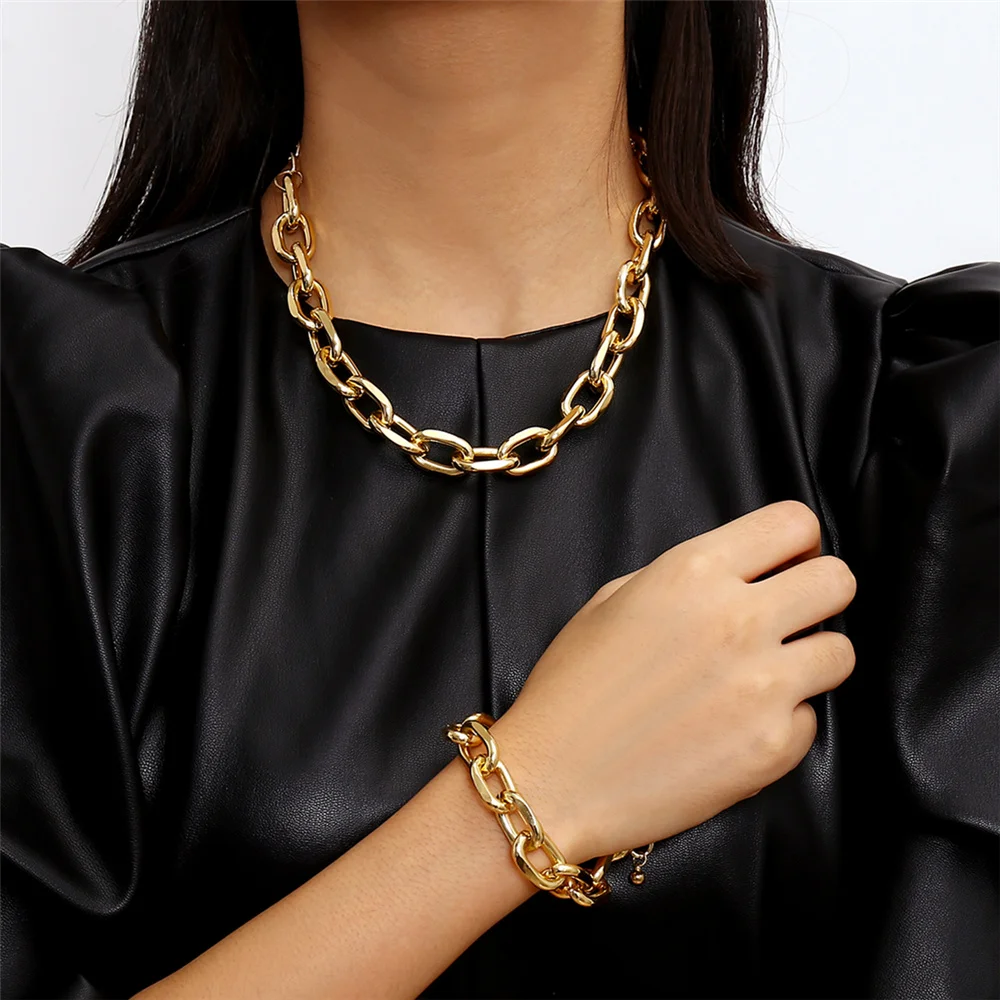 

Vintage Miami Cuban Choker Necklace&Bracelet Hip hop Chunky Chain Heavy Meter Necklace Bracelet Set for Men Women Jewelry