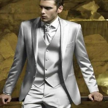 Высококачественный Двухкнопочный смокинг с лацканами с острыми углами жениха костюм для шафера мужские свадебные костюмы(куртка+ брюки+ жилет+ галстук