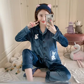 

Flower Velour Nightwear Cute Pajamas Suit Women Homewear Intimate Lingerie Autumn Winter New Sleep Set Pyjamas Home Clothing