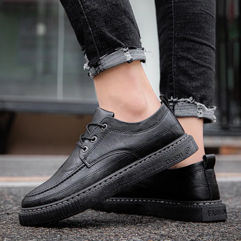 British Style Leather Casual Shoes Men Business Men Driving Casual Shoes Breathable Lace Up Vintage Flats Male Shoes HC-518