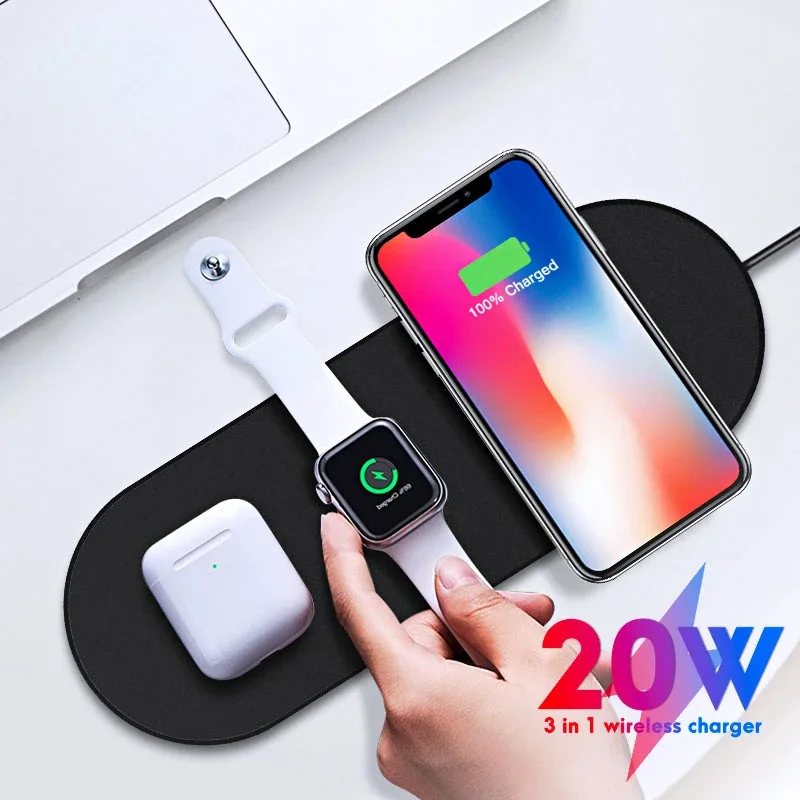 Беспроводное зарядное устройство 3 в 1 Qi для Apple Watch iPhone подставка быстрой зарядки